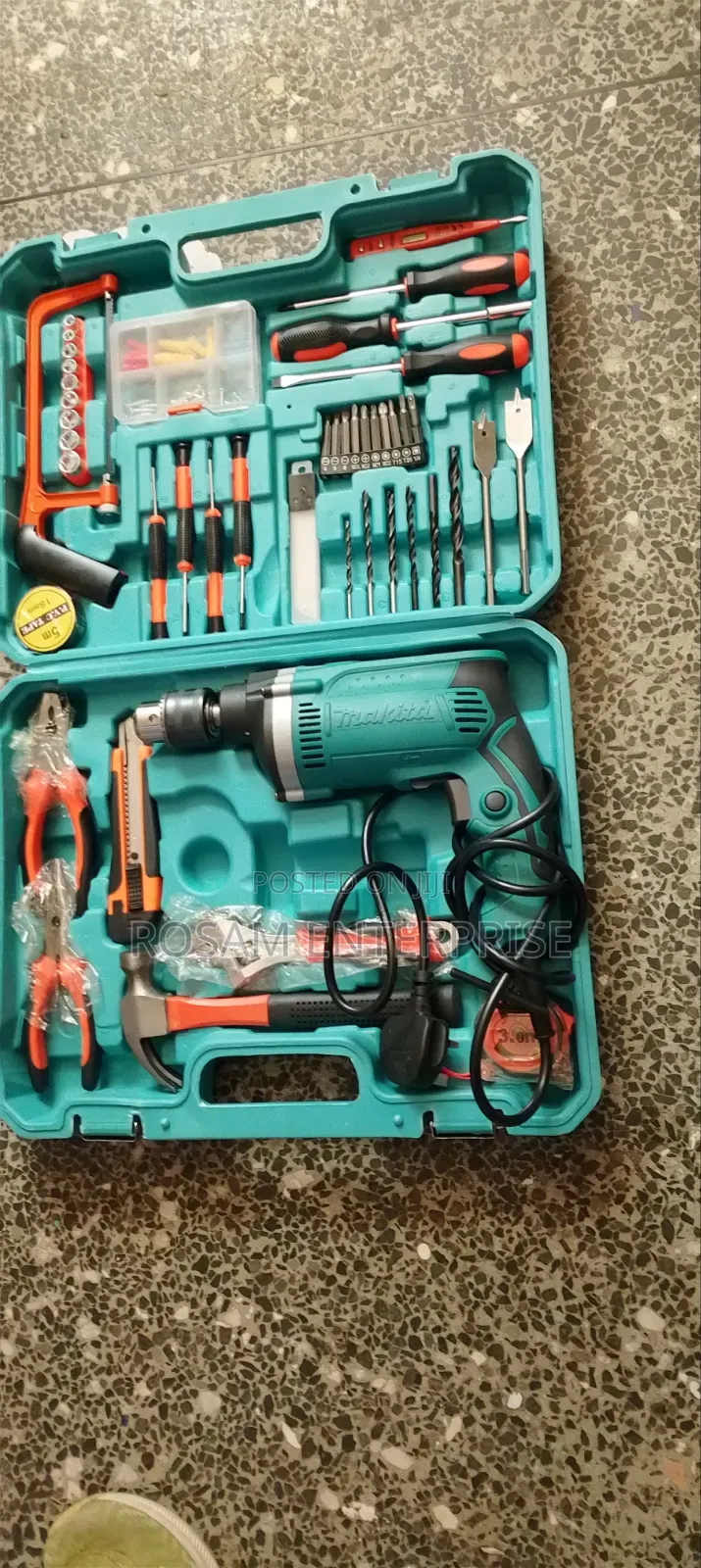 Makita-Branded Corded Electric Drill Complete Tool Kit.