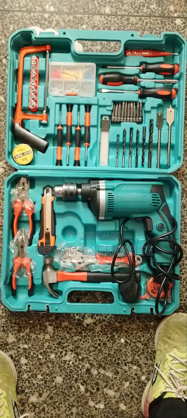 Makita-Branded Corded Electric Drill Complete Tool Kit.