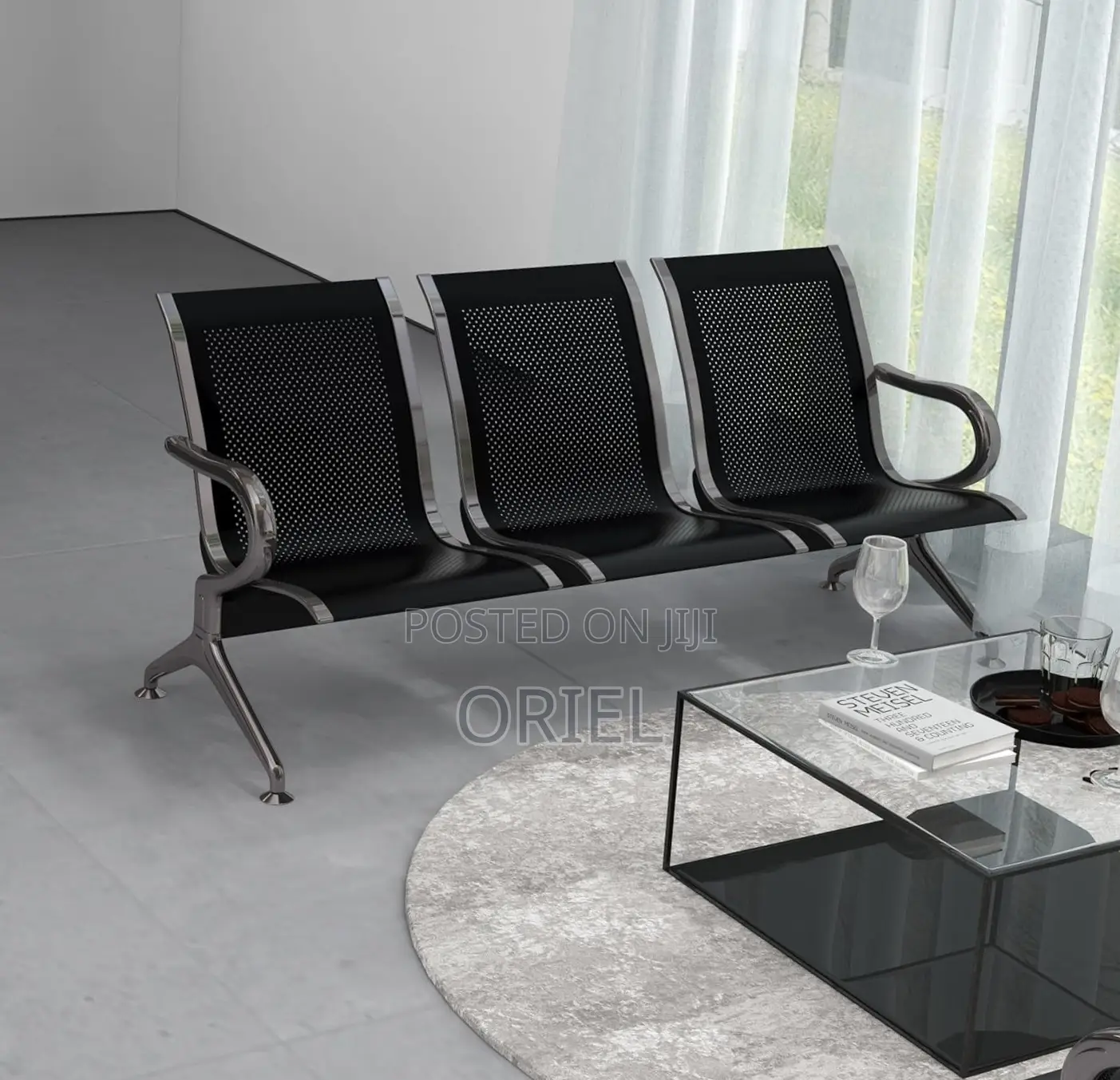 Office Bench : Metallic Steel Waiting Bench - 3-Seater