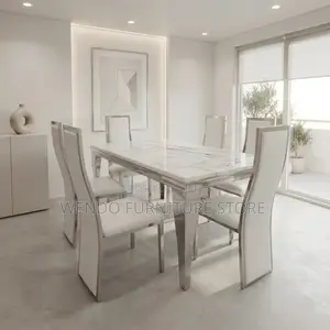 Dining Set; Six Seaters Marbled Table With Polished Finish
