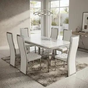 Dining Set; Six Seaters Marbled Table With Polished Finish