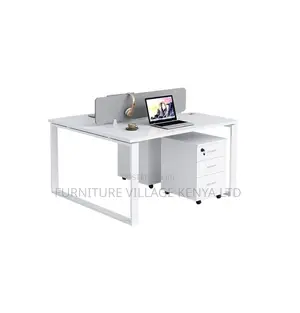 Workstation; 2 Seater White Custom Office Workstation Desk-Storage