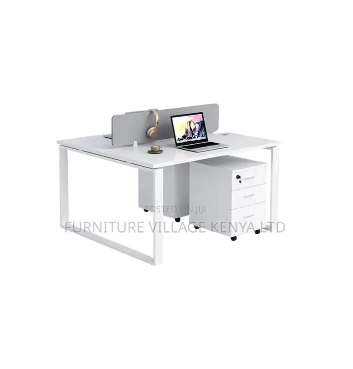 Workstation; 2 Seater White Custom Office Workstation Desk-Storage