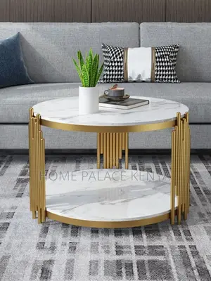 Coffee Table; Elegant Marble Coffee Table With Gold Metal Frame
