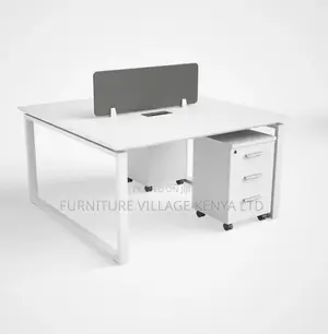 Workstation; 2 Seater White Custom Office Workstation Desk-Storage