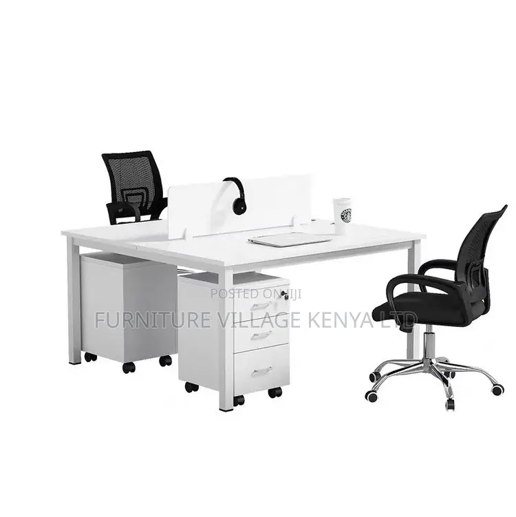 Workstation; 2 Seater White Custom Office Workstation Desk-Storage