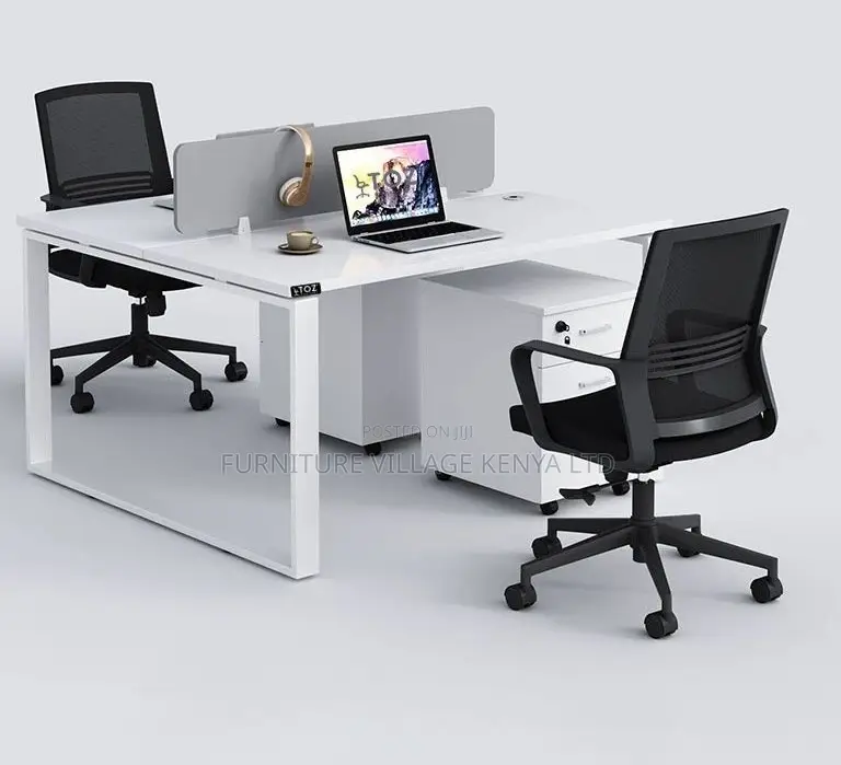 Workstation; 2 Seater White Custom Office Workstation Desk-Storage