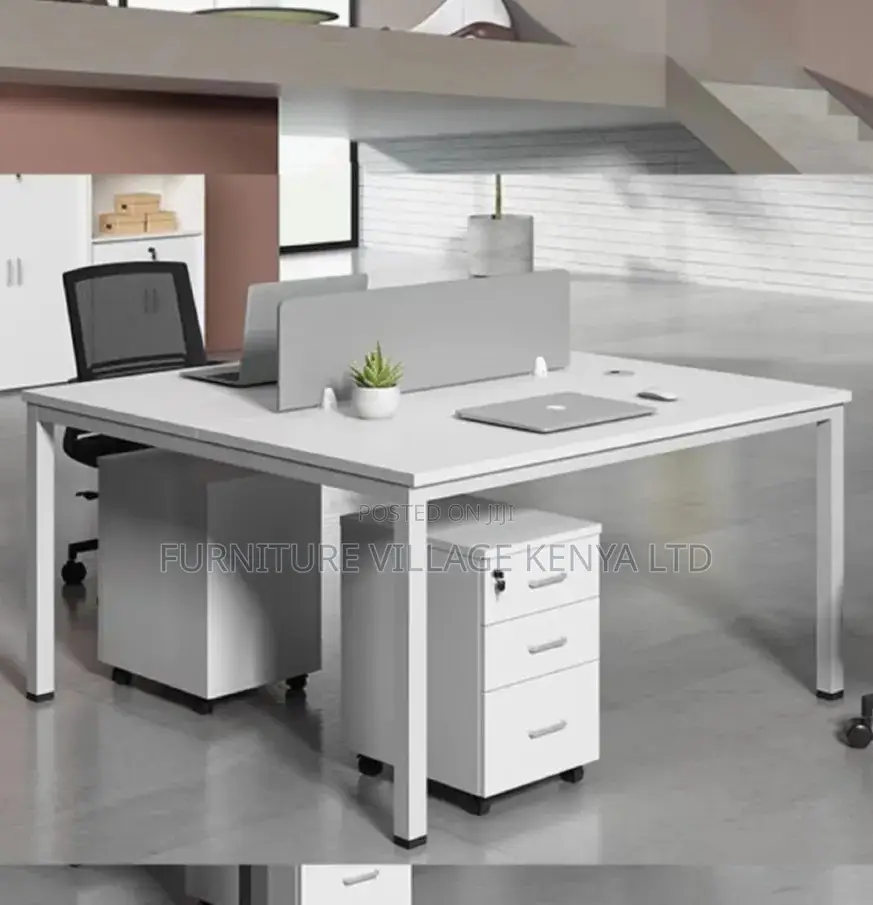 Workstation; 2 Seater White Custom Office Workstation Desk-Storage