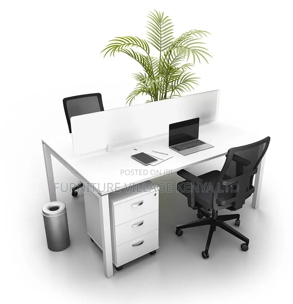 Workstation; 2 Seater White Custom Office Workstation Desk-Storage