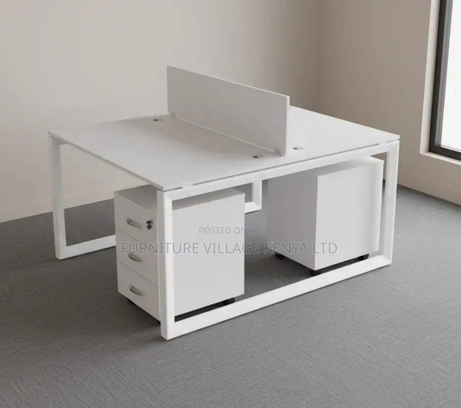 Workstation; 2 Seater White Custom Office Workstation Desk-Storage