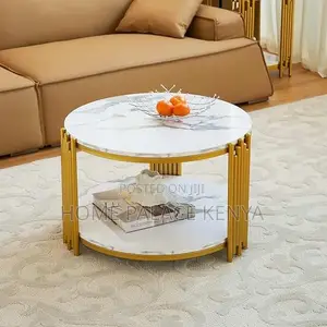 Coffee Table; Elegant Marble Coffee Table With Gold Metal Frame