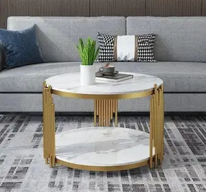 Coffee Table; Elegant Marble Coffee Table With Gold Metal Frame
