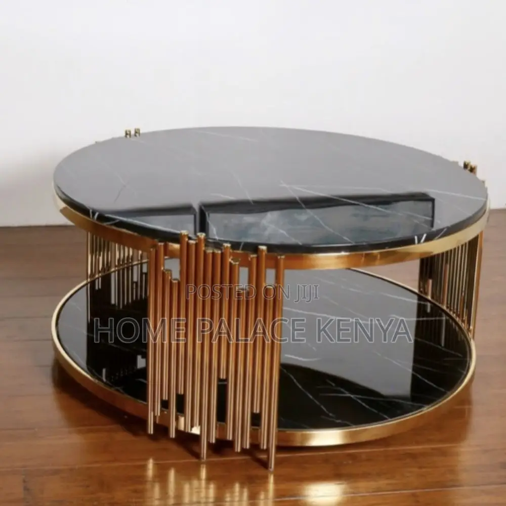 Coffee Table; Elegant Marble Coffee Table With Gold Metal Frame