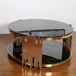 Coffee Table; Elegant Marble Coffee Table With Gold Metal Frame