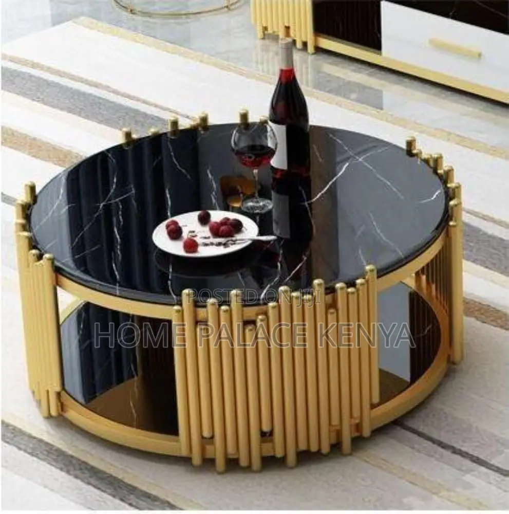 Coffee Table; Elegant Marble Coffee Table With Gold Metal Frame