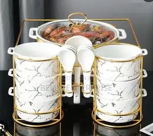 15pcs Nordic Ceramic Soup Pot Binaural Soup Bowl Set Marble White