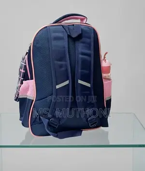Premium Navy Blue and Pink Children's School Backpack & Pouch Set