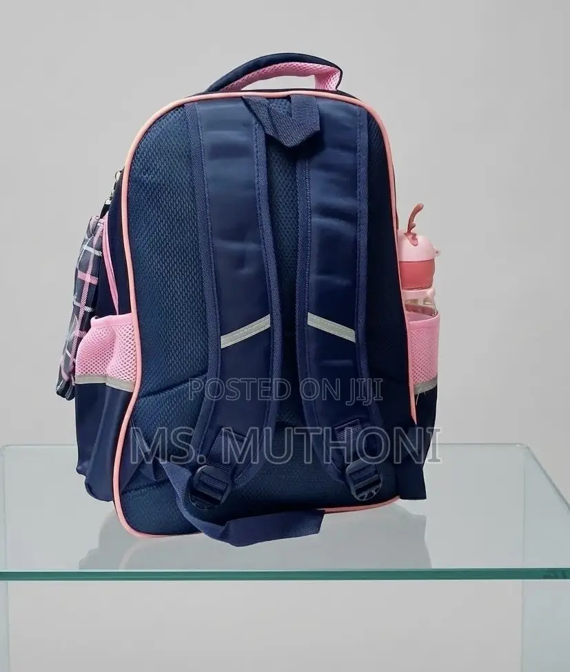 Premium Navy Blue and Pink Children's School Backpack & Pouch Set