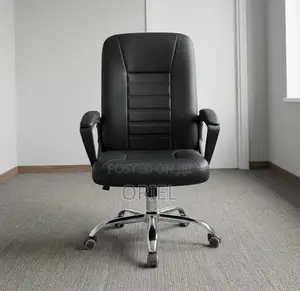 Office Chair : Mid Back Black Leather Padded Swivel Chair