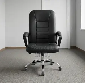Office Chair : Mid Back Black Leather Padded Swivel Chair