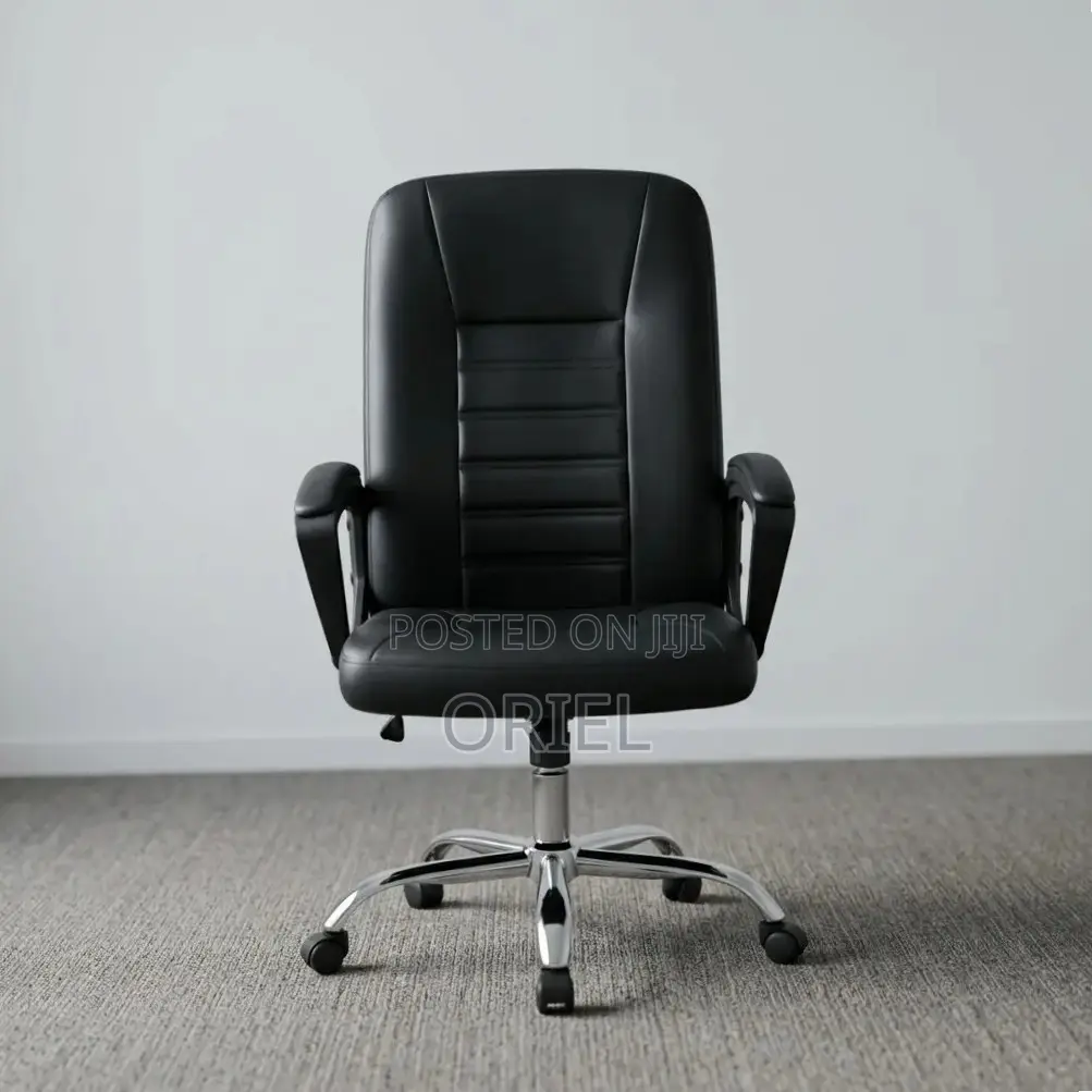 Office Chair : Mid Back Black Leather Padded Swivel Chair