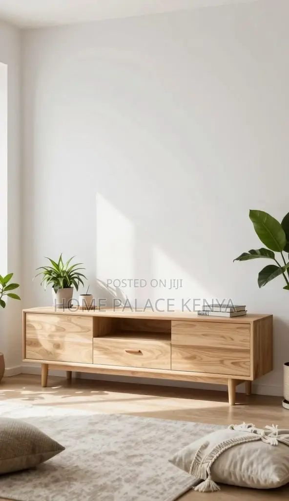 TV Stand; Contemporary Wooden TV Stand With Multiple Storage Shelves