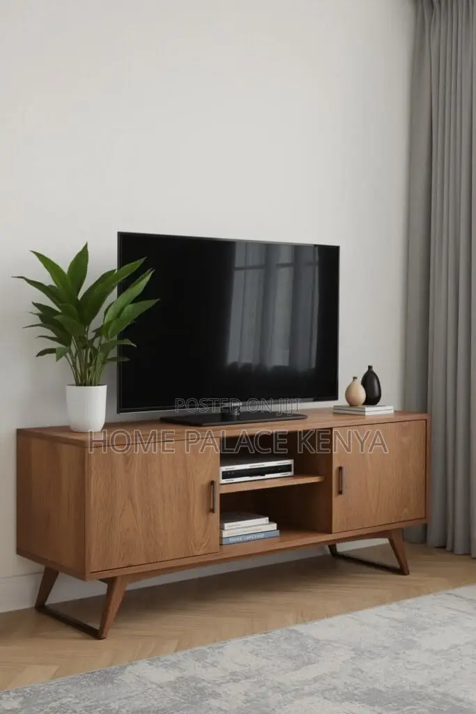 TV Stand; Contemporary Wooden TV Stand With Multiple Storage Shelves