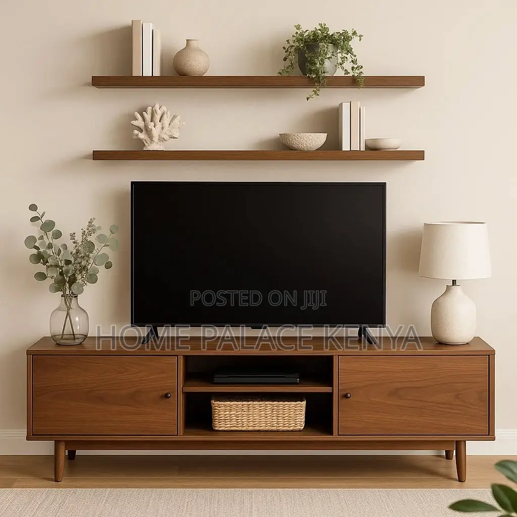 TV Stand; Contemporary Wooden TV Stand With Multiple Storage Shelves