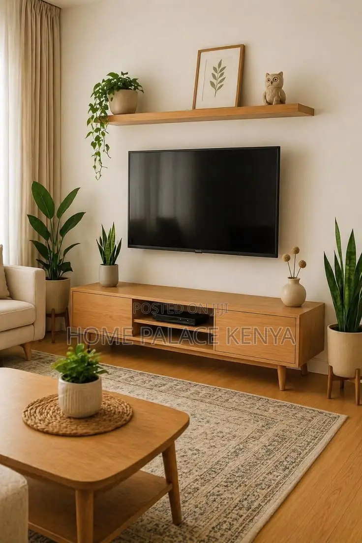 TV Stand; Contemporary Wooden TV Stand With Multiple Storage Shelves