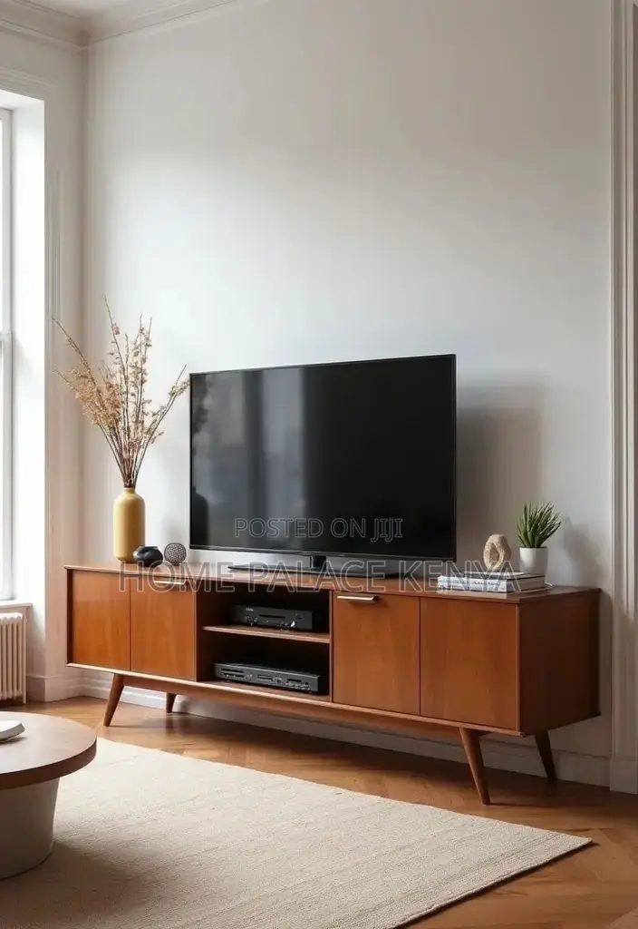 TV Stand; Contemporary Wooden TV Stand With Multiple Storage Shelves