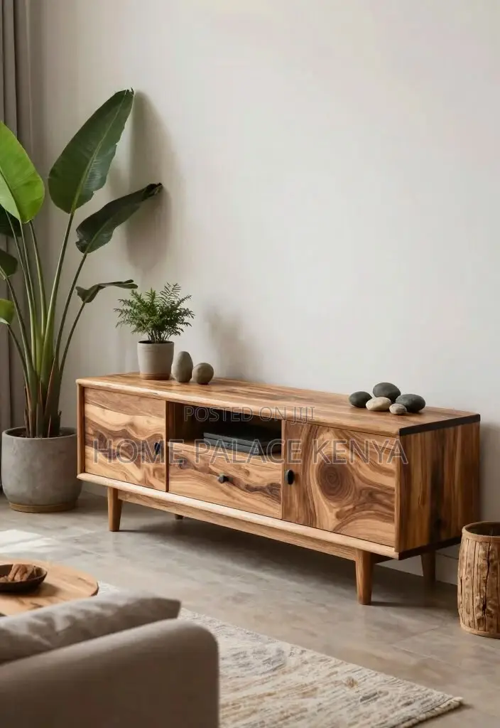 TV Stand; Contemporary Wooden TV Stand With Multiple Storage Shelves