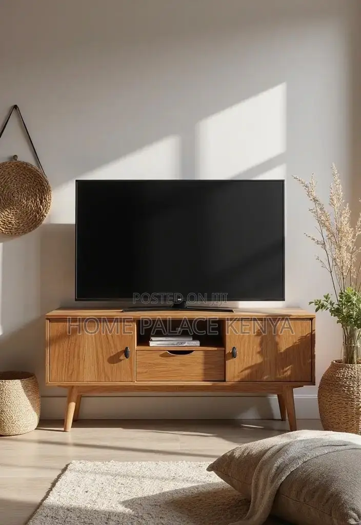 TV Stand; Contemporary Wooden TV Stand With Multiple Storage Shelves