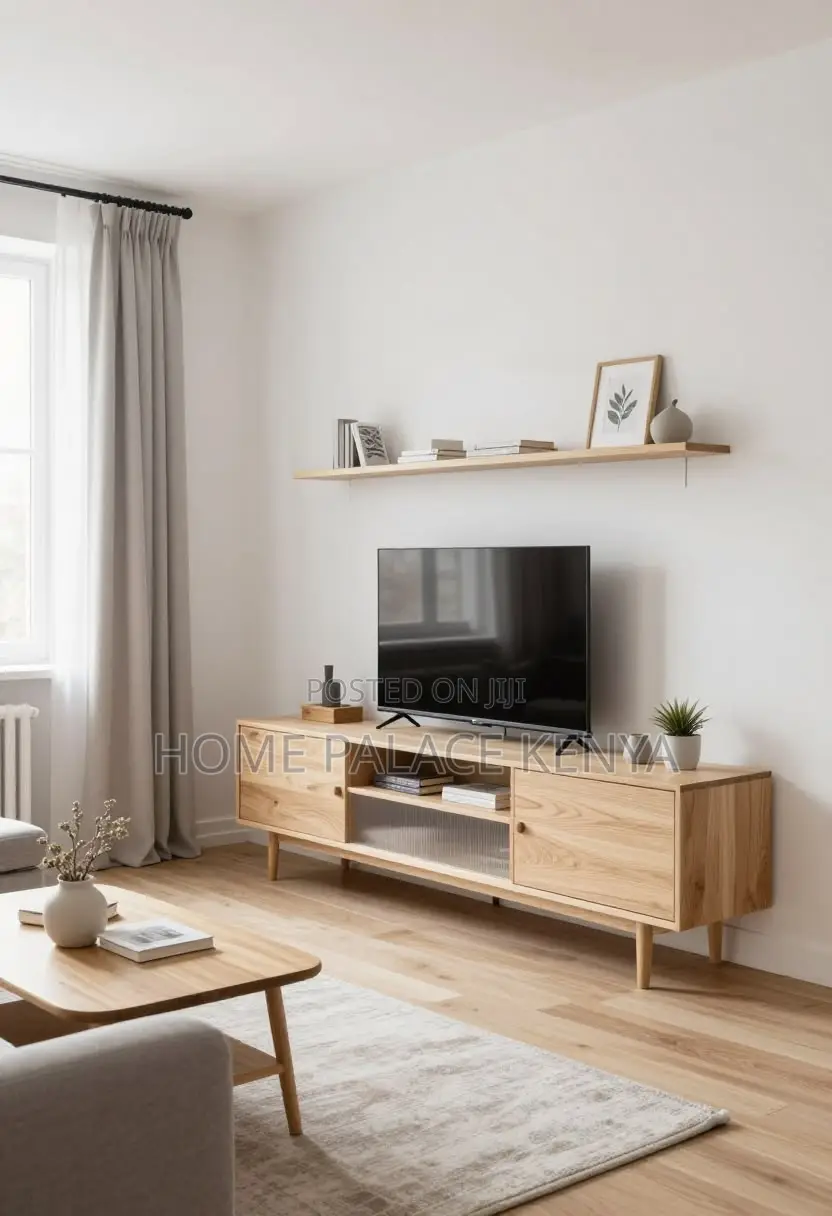 TV Stand; Contemporary Wooden TV Stand With Multiple Storage Shelves