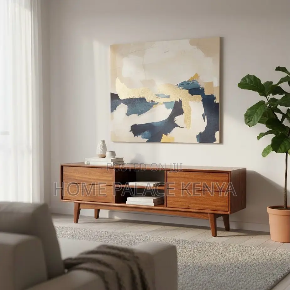 TV Stand; Contemporary Wooden TV Stand With Multiple Storage Shelves