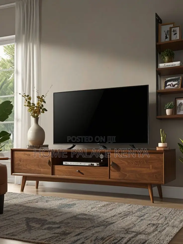 TV Stand; Contemporary Wooden TV Stand With Multiple Storage Shelves