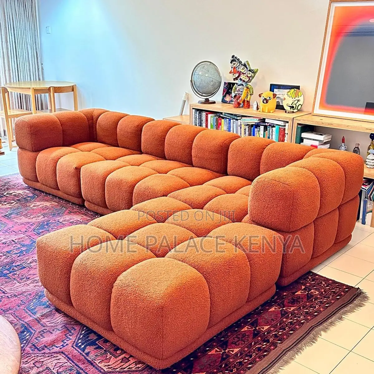 Living Room Sofa; Modern Bubble Fabric 6 Seater Couch for Family Homes