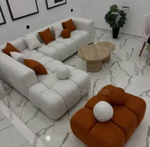 Living Room Sofa; Modern Bubble Fabric 6 Seater Couch for Family Homes