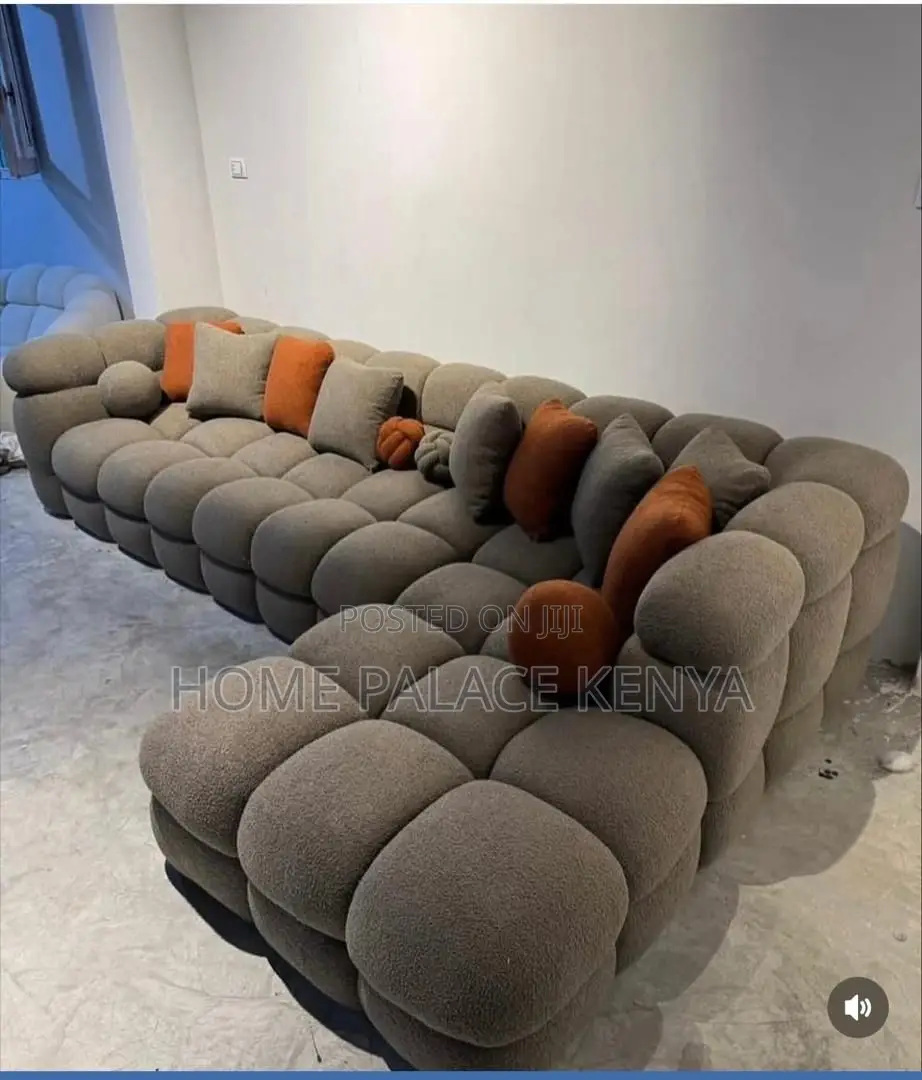 Living Room Sofa; Modern Bubble Fabric 6 Seater Couch for Family Homes