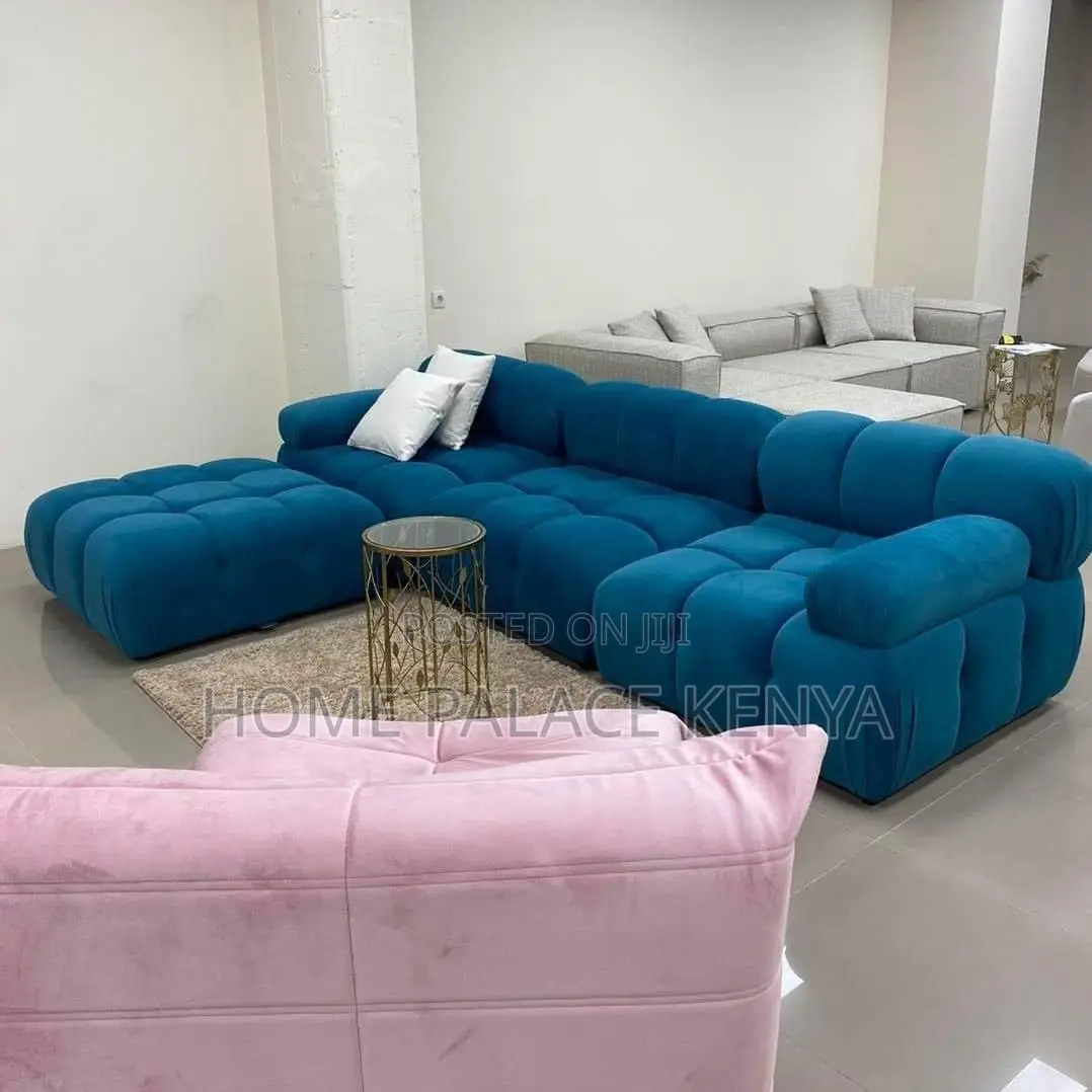 Living Room Sofa; Modern Bubble Fabric 6 Seater Couch for Family Homes