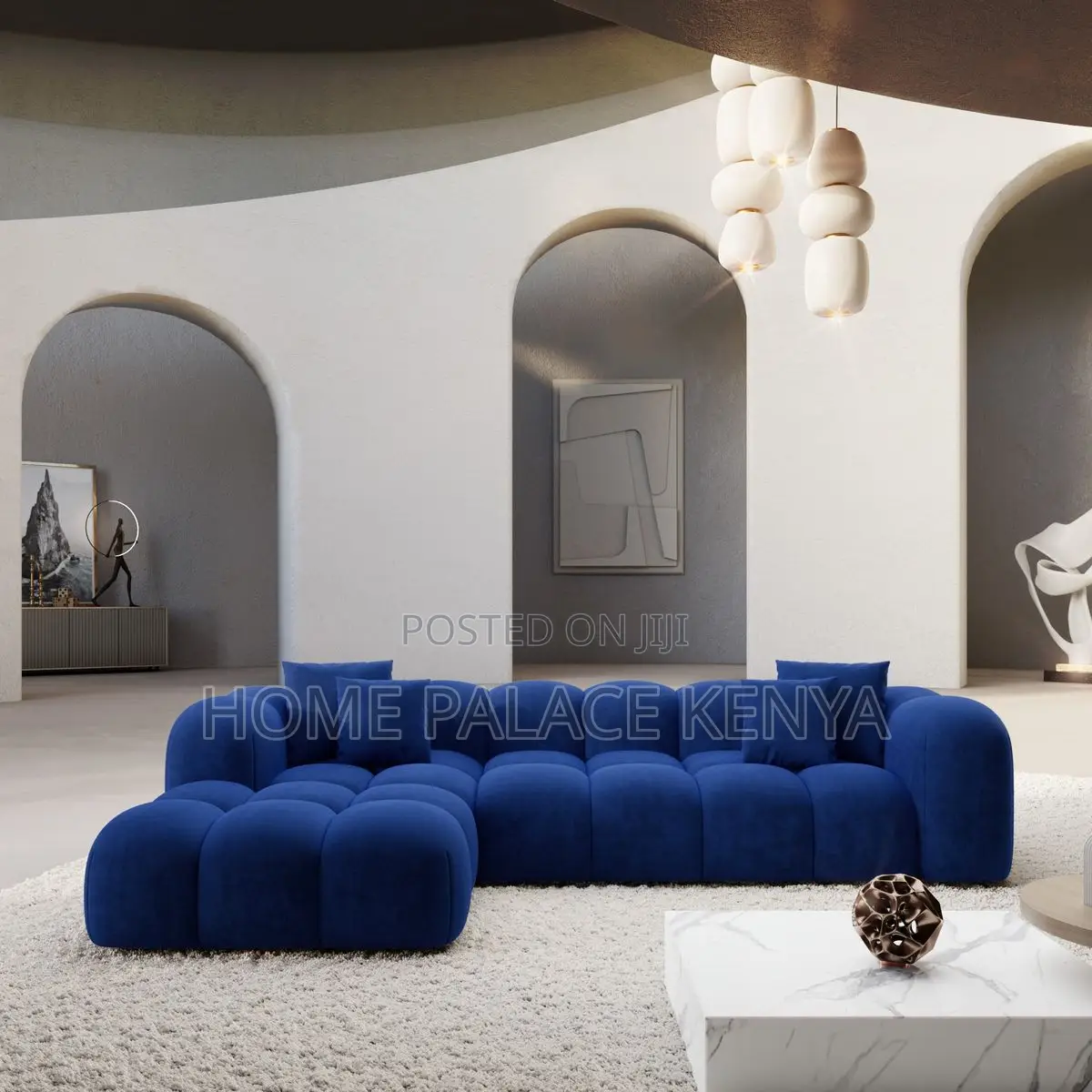 Living Room Sofa; Modern Bubble Fabric 6 Seater Couch for Family Homes