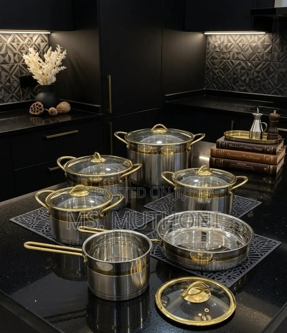 High-Grade Trply Stainless Steeel Mirror Polish Cookware With GoldTrim