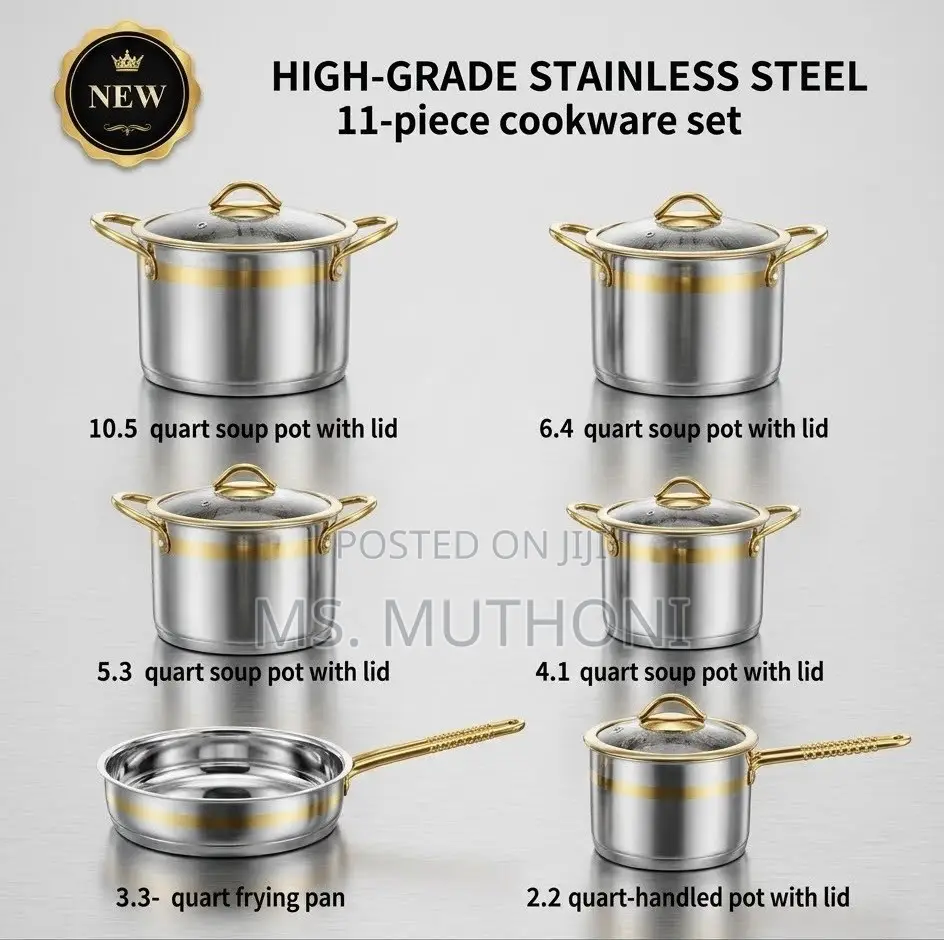High-Grade Trply Stainless Steeel Mirror Polish Cookware With GoldTrim