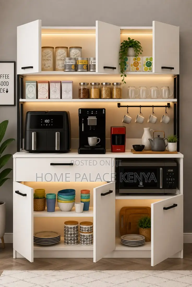 Cabinet; Modern Storage Kitchen Cabinet With Dedicated Microwave Shelf