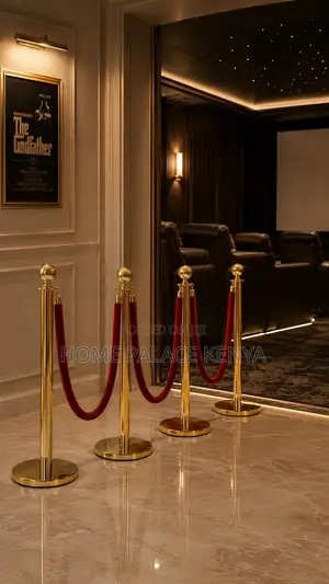 Crowd Control;Luxury Red Rope Stanchion Set With Two Gold Metal Stands