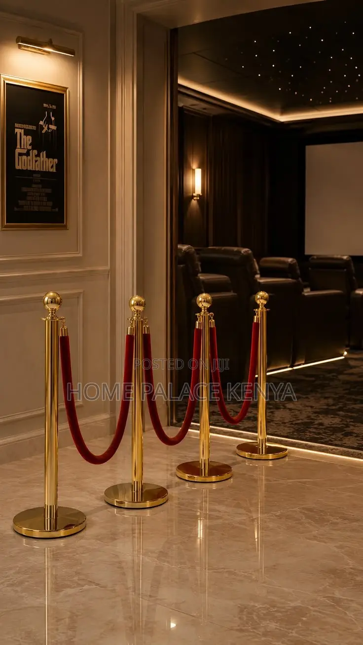 Crowd Control;Luxury Red Rope Stanchion Set With Two Gold Metal Stands
