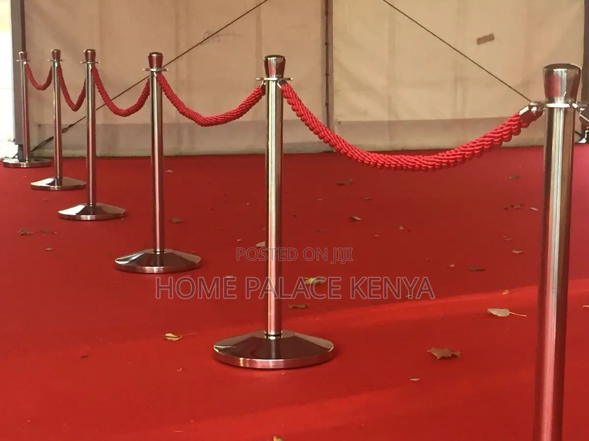 Crowd Control;Luxury Red Rope Stanchion Set With Two Gold Metal Stands