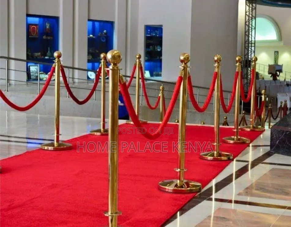 Crowd Control;Luxury Red Rope Stanchion Set With Two Gold Metal Stands
