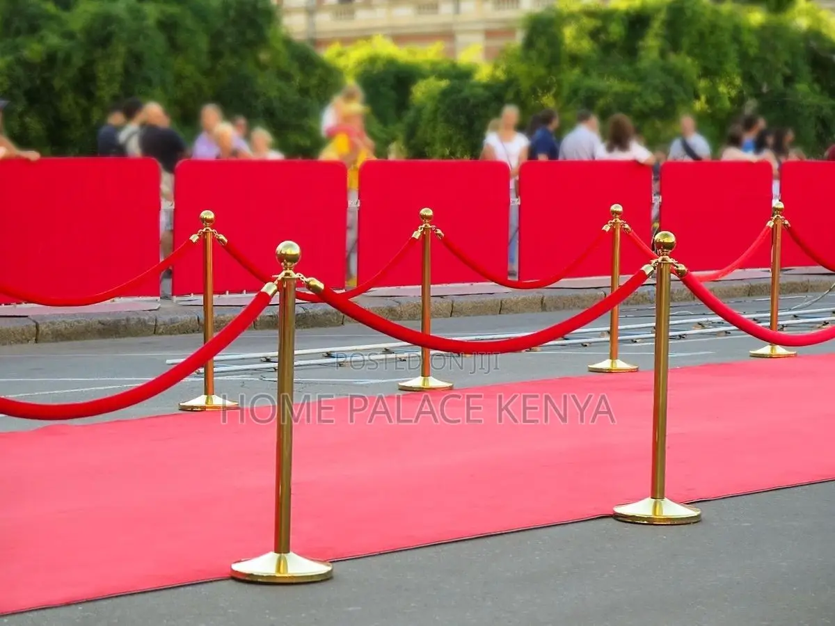 Crowd Control;Luxury Red Rope Stanchion Set With Two Gold Metal Stands