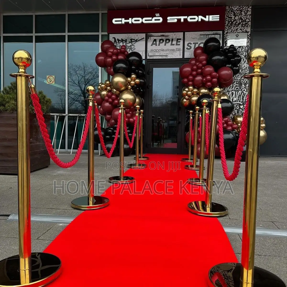 Crowd Control;Luxury Red Rope Stanchion Set With Two Gold Metal Stands
