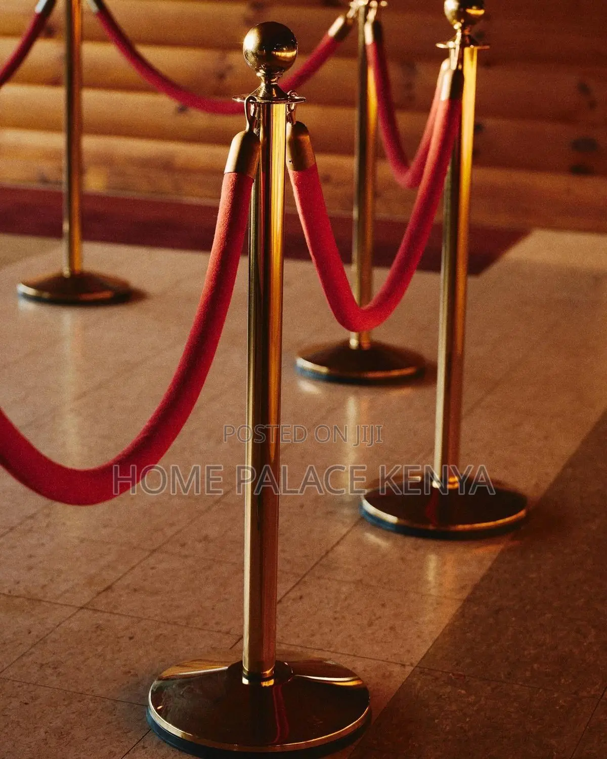 Crowd Control;Luxury Red Rope Stanchion Set With Two Gold Metal Stands